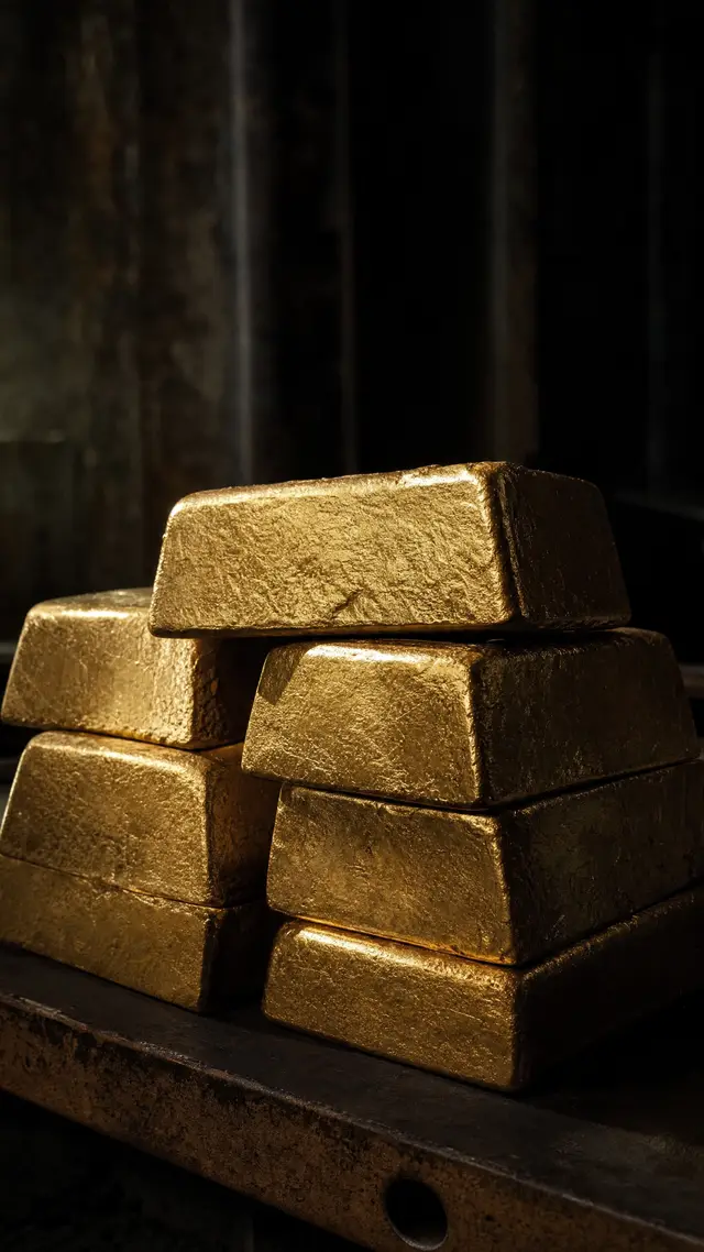 Cast gold bars on dark steel